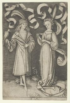 The Falconer and the Lady, from the series Scenes of Daily Life, ca. 1495. Creator: Israhel van Meckenem