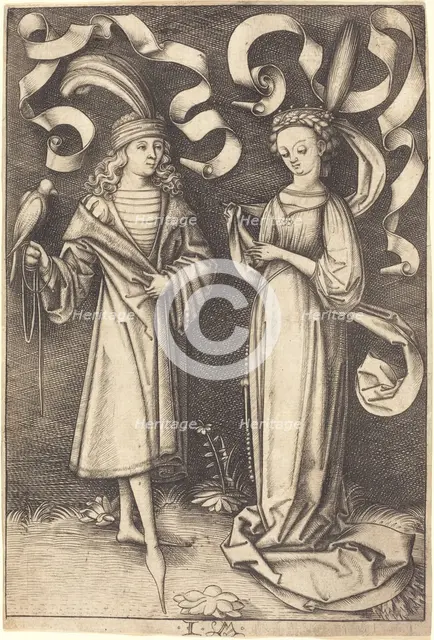 The Falconer and Noble Lady, c. 1495/1503. Creator: Israhel van Meckenem.