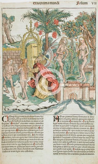 The Fall and Expulsion of Adam and Eve from Paradise, published 1493. Creator: Michael Wolgemut.