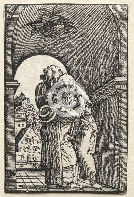 The Fall and Redemption of Man: The Embrace of Joachim and Anne at the Golden Gate, 1515. Creator: Albrecht Altdorfer (German, c. 1480-1538).
