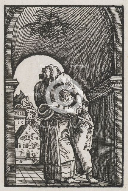The Fall and Redemption of Man: The Embrace of Joachim and Anne at the Golden Gate, c. 1513. Creator: Albrecht Altdorfer (German, c. 1480-1538).