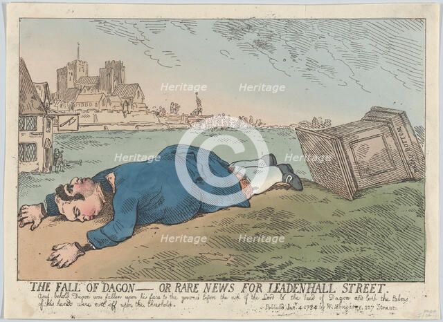 The Fall of Dagon - Or Rare News for Leadenhall Street, January 4, 1784., January 4, 1784. Creator: Thomas Rowlandson.