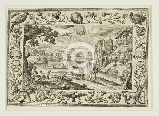 The Fall of Icarus, from Landscapes with Old and New Testament Scenes and Hunting Scenes, 1584. Creator: Adriaen Collaert.