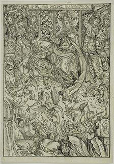 The Fall of Lucifer and the Rebel Angels (verso); The Gathering of the Angels (recto)..., 1491. Creator: Michael Wolgemut