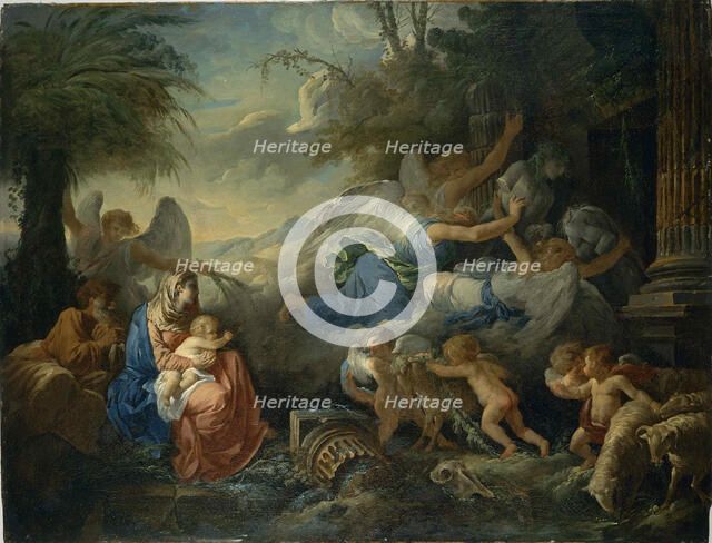 The Fall of the Idols and the Rest on the Flight into Egypt, ca 1775. Creator: Lagrenée, Jean-Jacques (1739-1821).