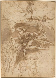 The Fall of the Rebel Angels [recto], c. 1524/1527. Creator: Parmigianino