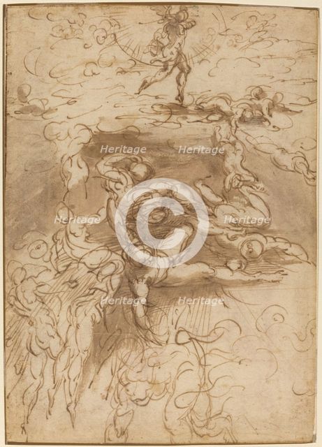 The Fall of the Rebel Angels [recto], c. 1524/1527. Creator: Parmigianino.