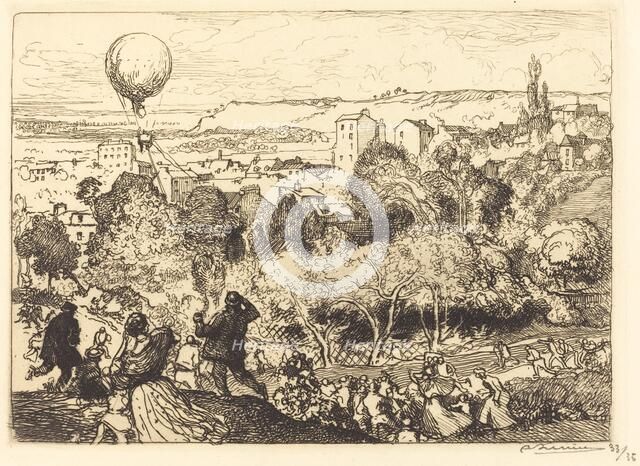 The Falling Balloon, in Pre-Saint-Gervais (Lebaloon qui tombe, au Pre-Saint-Gervais), 1910. Creator: Auguste Lepere.