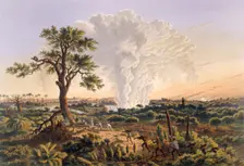 The Falls by Sunrise with the spray cloud rising 1,200 feet, pub. 1865. Creator: Thomas Baines (1820-75)