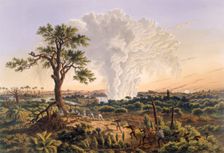 The Falls by Sunrise with the spray cloud rising 1,200 feet, pub. 1865. Creator: Thomas Baines (1820-75)
