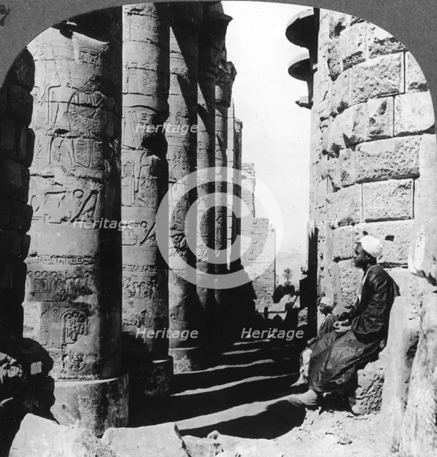 'The famous colonnade in the great Temple at Karnak, Thebes, Egypt', 1905.Artist: Underwood & Underwood