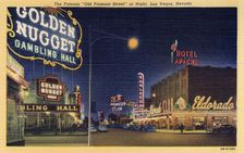The Famous Old Fremont Street at night, Las Vegas, Nevada postcard, 1948