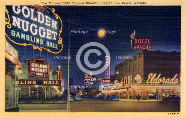 'The Famous Old Fremont Street at night, Las Vegas, Nevada', postcard, 1948. Artist: Unknown
