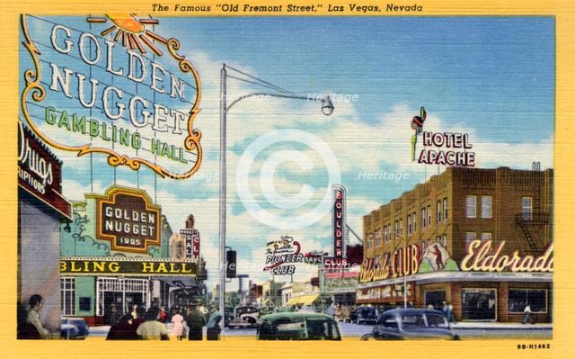 'The Famous Old Fremont Street, Las Vegas, Nevada', postcard, 1948. Artist: Unknown