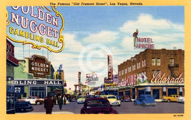'The famous Old Fremont Street, Las Vegas, Nevada', postcard, 1950. Artist: Unknown
