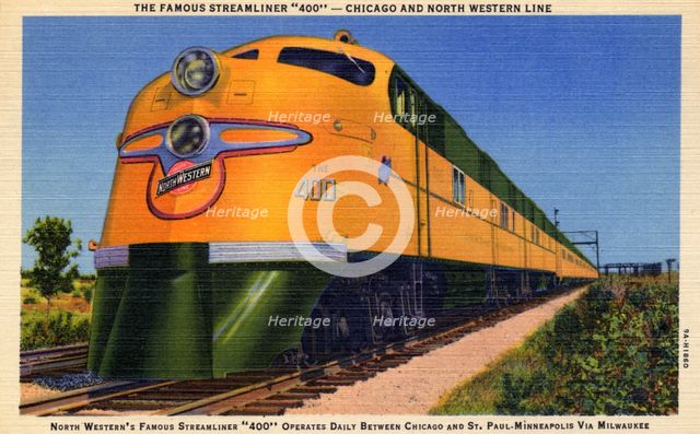 'The Famous Streamliner '400' - Chicago and North Western Line', postcard, 1939. Artist: Unknown