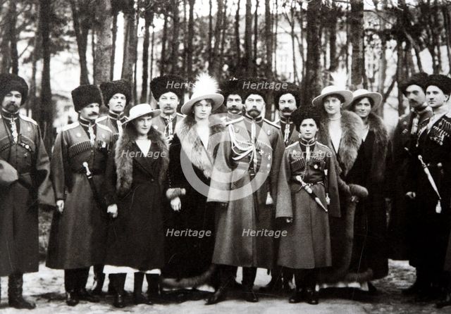 The Family of Tsar Nicholas II of Russia with the Kuban Cossacks, c. 1916.