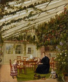 The Family of Mr. Westfal in the Conservatory, 1836. Creator: Johann Philipp Eduard Gärtner