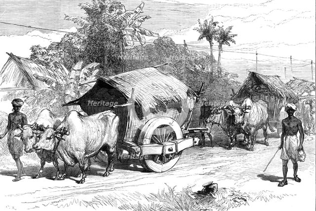 The Famine in Bengal: bullock hackeries for carrying grain, 1874. Creator: Unknown.