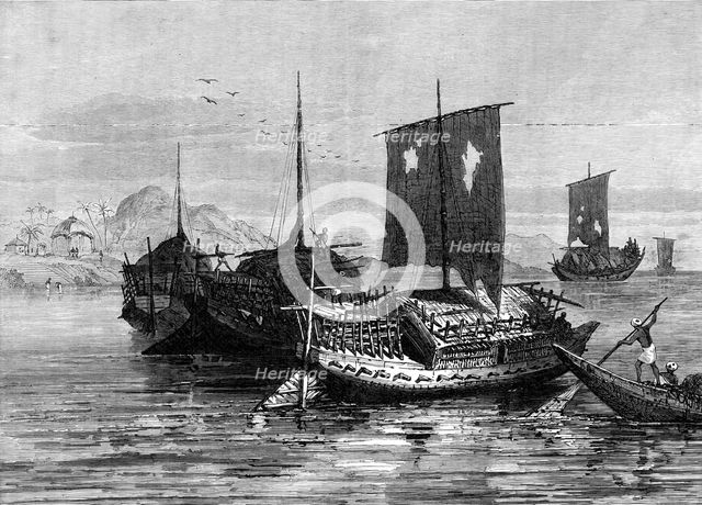 The Famine in Bengal: grain-boats on the Ganges, 1874. Creator: Unknown.