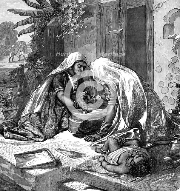 The Famine in India: women grinding corn, 1874. Creator: Unknown.