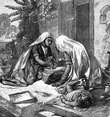 The Famine in India: women grinding corn, 1874. Creator: Unknown