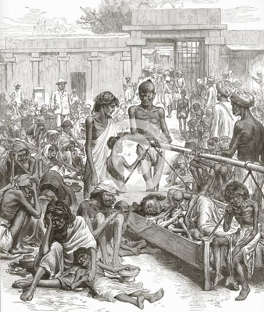 The Famine in India:  Natives Waiting for Relief at Bangalore, October 1877. Creator: English School (19th Century).