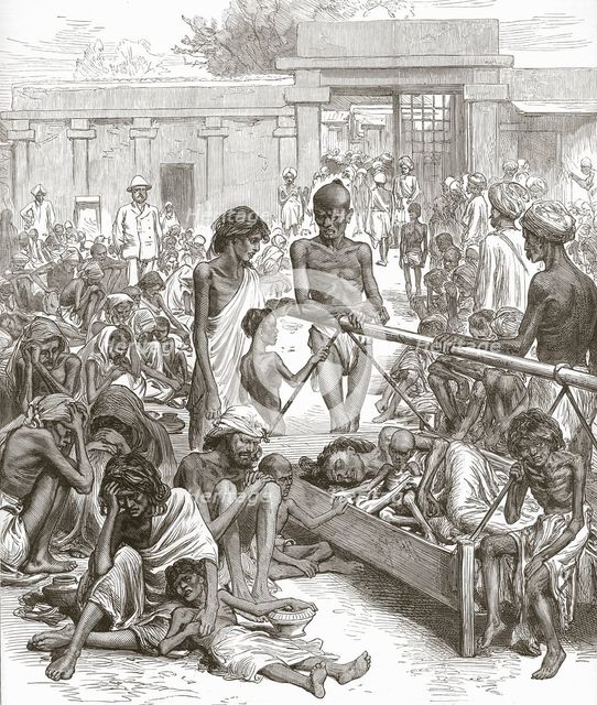 The Famine in India:  Natives Waiting for Relief at Bangalore, October 1877. Creator: English School (19th Century).