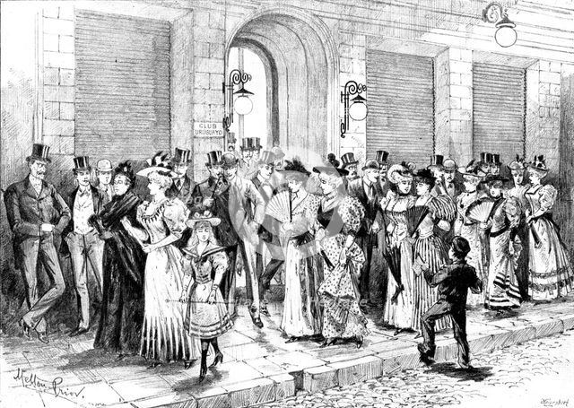The Fashionable Promenade in Montevideo: outside the Club Uruguayo, 1895. Creator: Melton Prior.