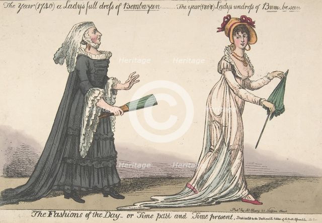 The Fashions of the Day - or Time Past and Time Present: The Year (1740) a Lady's Full..., ca. 1808. Creator: Anon.