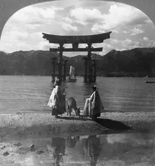 The Far-famed Seagirt Torii of Miyajima. Quaint Gateway to the Famous Shinto Shrine, Japan 1905. Creator: Keystone View Company