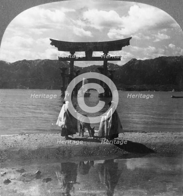 'The Far-famed Seagirt Torii of Miyajima. Quaint Gateway to the Famous Shinto Shrine, Japan', 1905. Creator: Keystone View Company.