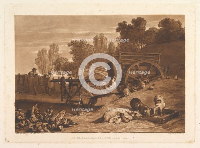 The Farm-Yard with the Cock (Liber Studiorum, part IV, plate 17), March 29, 1809. Creator: JMW Turner.