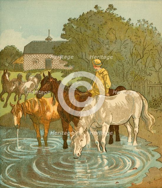 The Farmer's Boy watering horses, c1881. Creator: Randolph Caldecott.