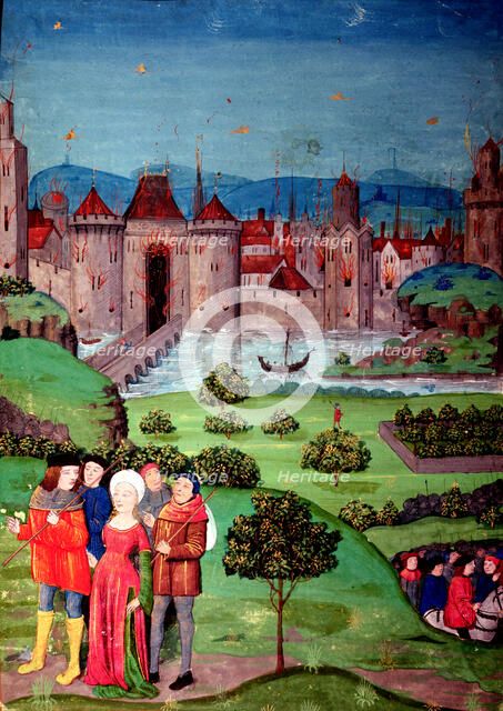 The farewell of the troops, miniature in the first chapter of the 'Chronicles of France,' Paris m…