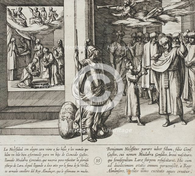 The Fates Weave the Life Thread of Mudarra, Son of Gonzalo Gustos. He is Dubbed a Knight..., 1612. Creator: Antonio Tempesta.