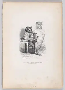 The favorite object of his studies is the collection of Idylles by Madame Deshouliè..., ca. 1837-47. Creator: Joseph Hippolyte Jules Caque