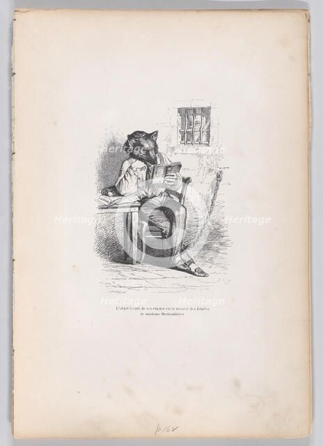 The favorite object of his studies is the collection of Idylles by Madame Deshouliè..., ca. 1837-47. Creator: Joseph Hippolyte Jules Caque.