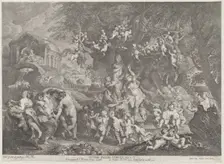 The Feast of Venus, with groups of satyrs, nymphs, and putti dancing around a statue of Ve..., 1732. Creator: Anton Joseph von Prenner