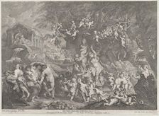 The Feast of Venus, with groups of satyrs, nymphs, and putti dancing around a statue of Ve..., 1732. Creator: Anton Joseph von Prenner