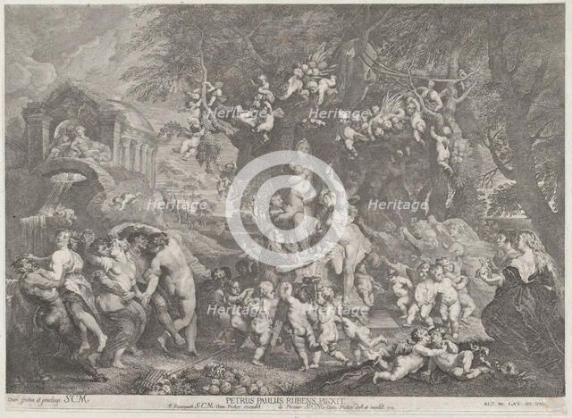 The Feast of Venus, with groups of satyrs, nymphs, and putti dancing around a statue of Ve..., 1732. Creator: Anton Joseph von Prenner.