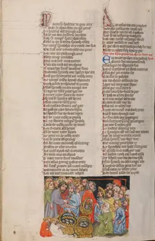 The Feeding of the Five Thousand; Weltchronik, about 1400-1410. Creator: Unknown
