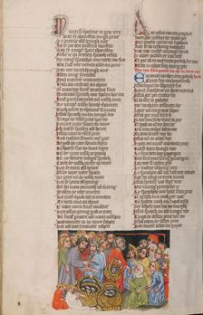 The Feeding of the Five Thousand; Weltchronik, about 1400-1410. Creator: Unknown