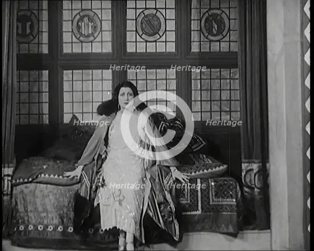 The Female Actor Josie Collins Performing in  a Play With Two Male Actors, 1920s. Creator: British Pathe Ltd.