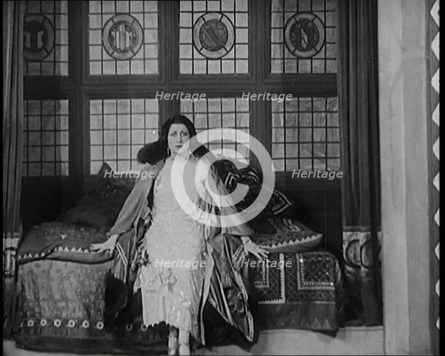 The Female Actor Josie Collins Performing in  a Play With Two Male Actors, 1920s. Creator: British Pathe Ltd.