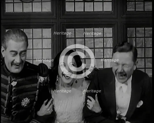 The Female Actor Josie Collins Performing in  a Play With Two Male Actors, 1920s. Creator: British Pathe Ltd.