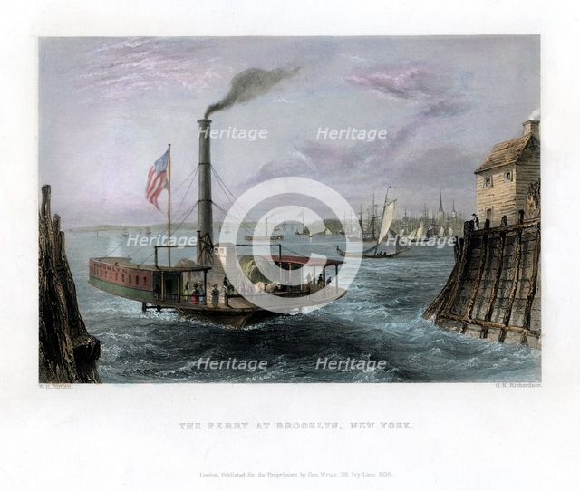 The Ferry at Brooklyn, New York, USA, 1838.Artist: George Richardson
