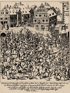 The Fettmilch Rising. The plundering of the Judengasse in Frankfurt on August 22, 1614, c. 1616-1617 Creator: Keller, Georg (1576-1640)