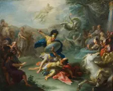 The Fight between Aeneas and King Turnus, from Virgil’s Aeneid, c1700. Creator: Giacomo del Po