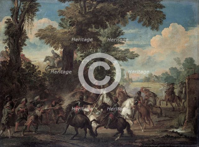 The Fight between Arquebusiers and cavalry.